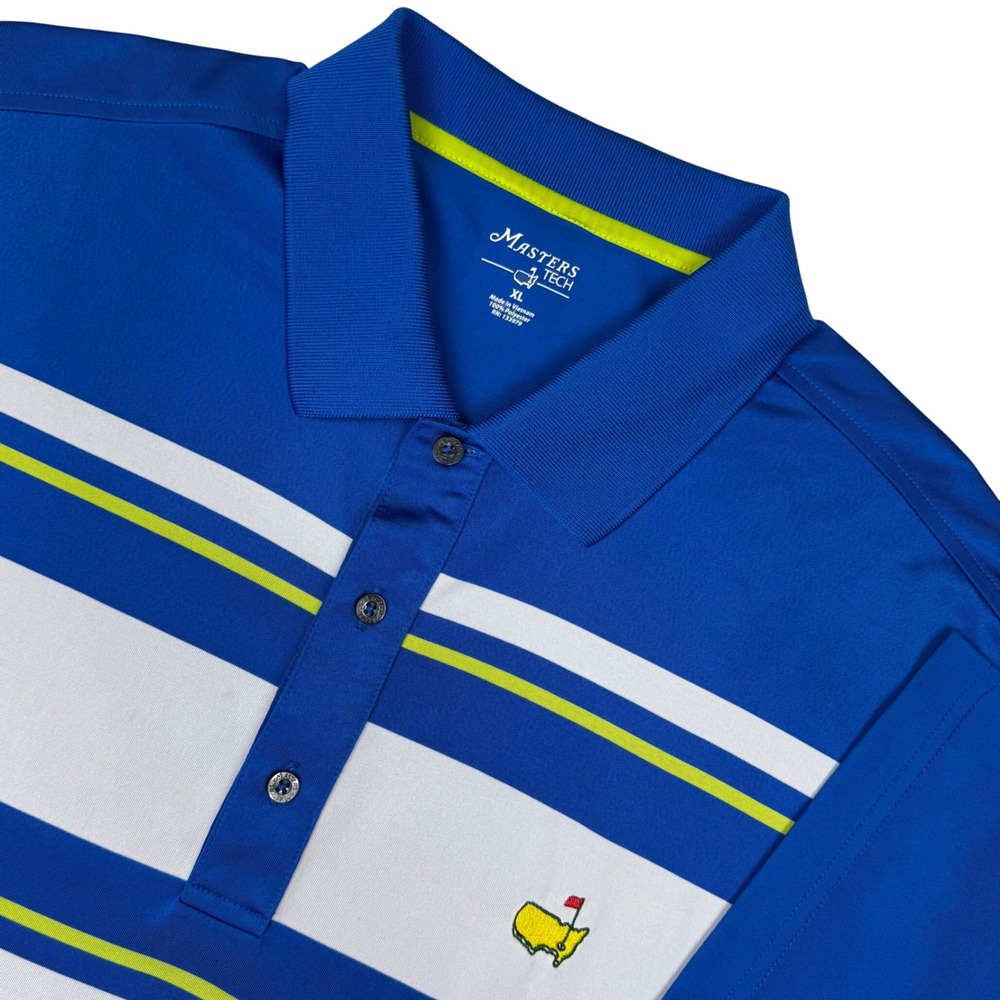 Masters Tech‎ Golf Polo Shirt Mens XL Blue Striped Performance Stretch Preppy